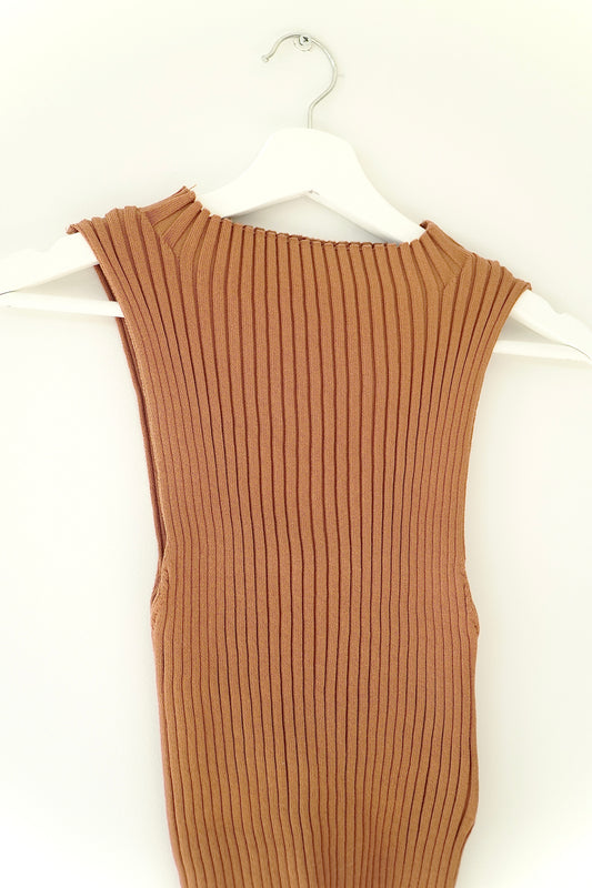 Cotton On Brown Sleeveless Stretchy Ribbed Top (S P)