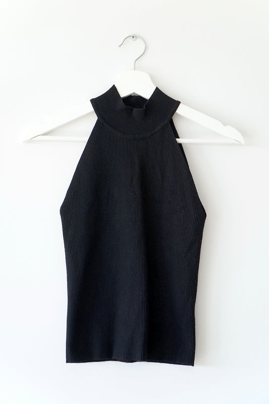 Zara Black Ribbed Halterneck Tank Top (S)