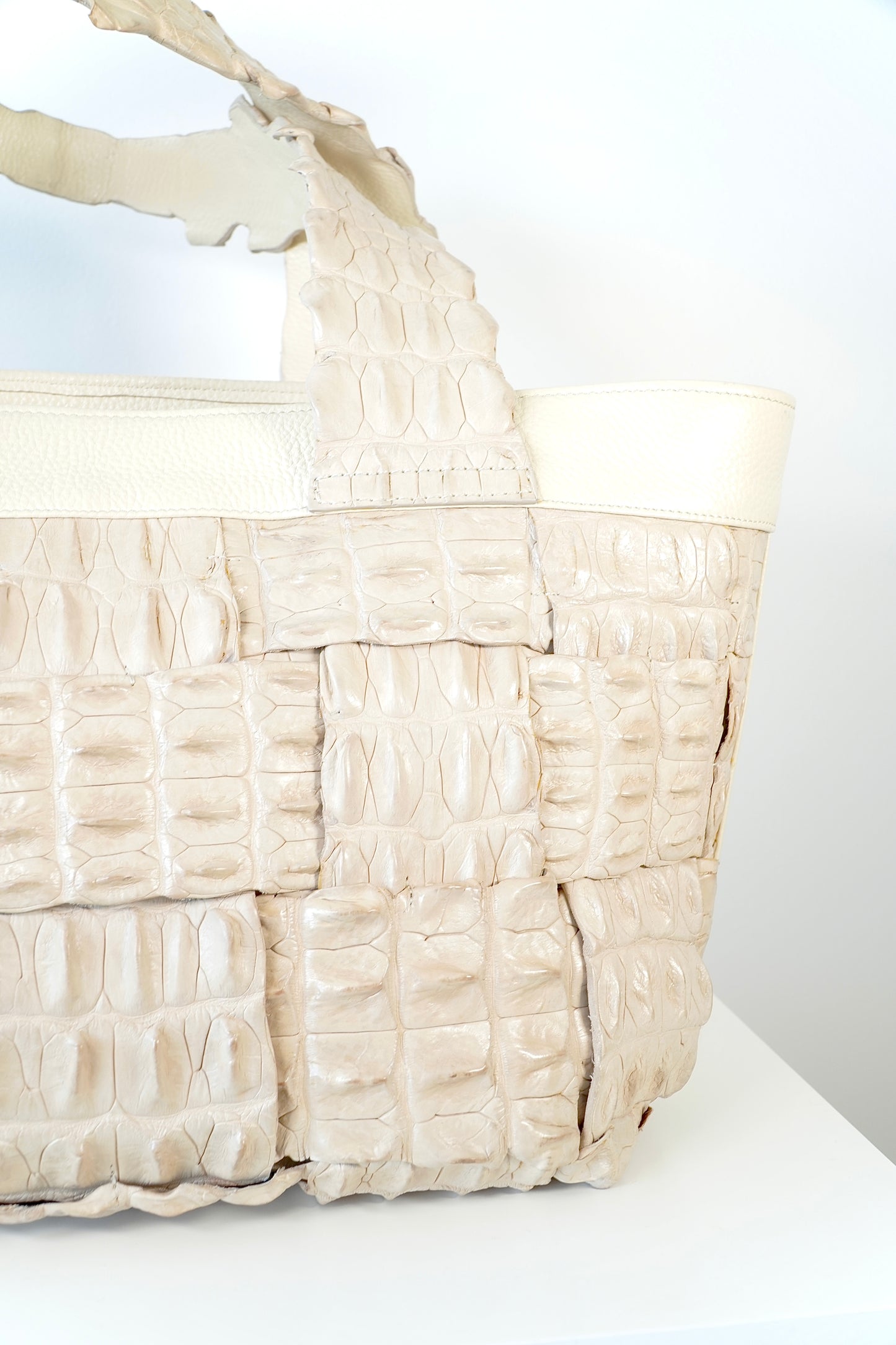 di CROCO Vintage Beige Crocodile Leather Tote Bag