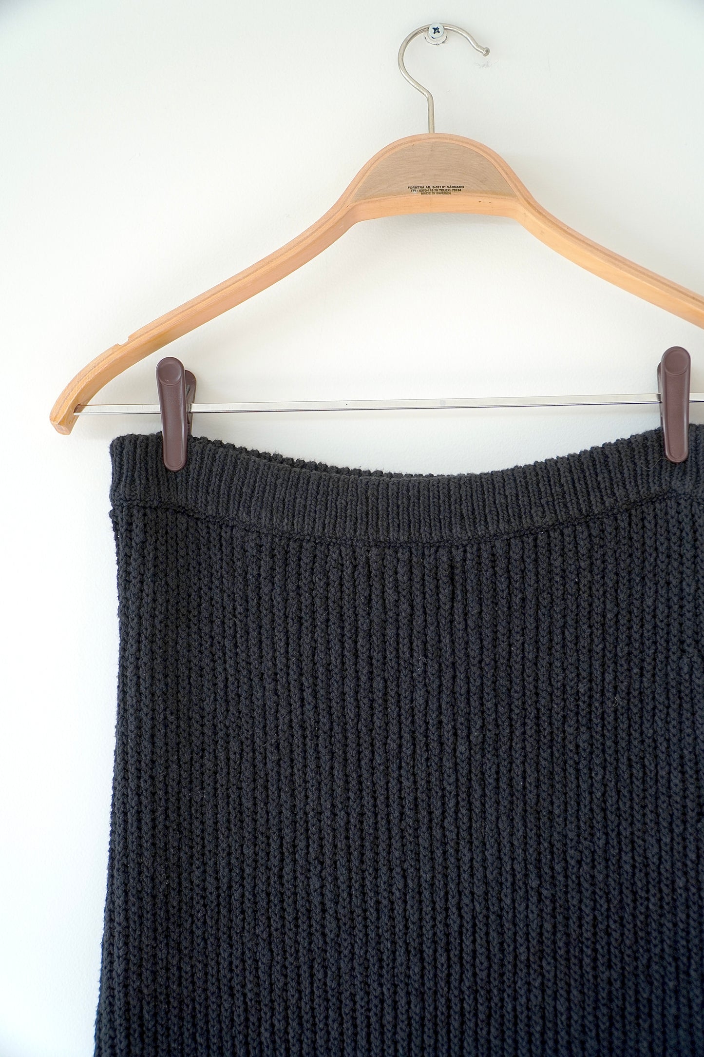 Bassike Knits Black 'Cardigan Stitch' Knitted Asymmetrical Maxi Skirt (Fits 8 Au)