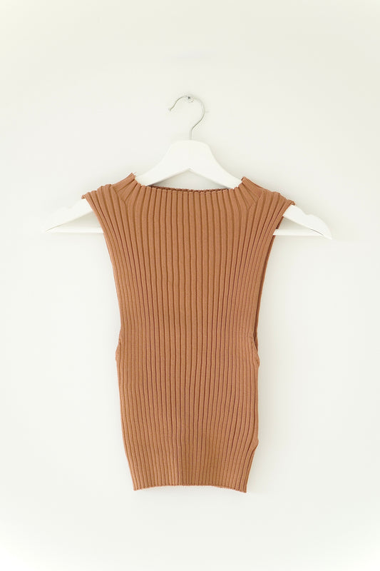 Cotton On Brown Sleeveless Stretchy Ribbed Top (S P)