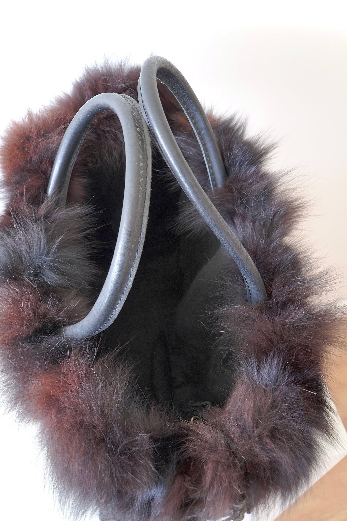 Black Fur Tote Bag W/ Leather Handles