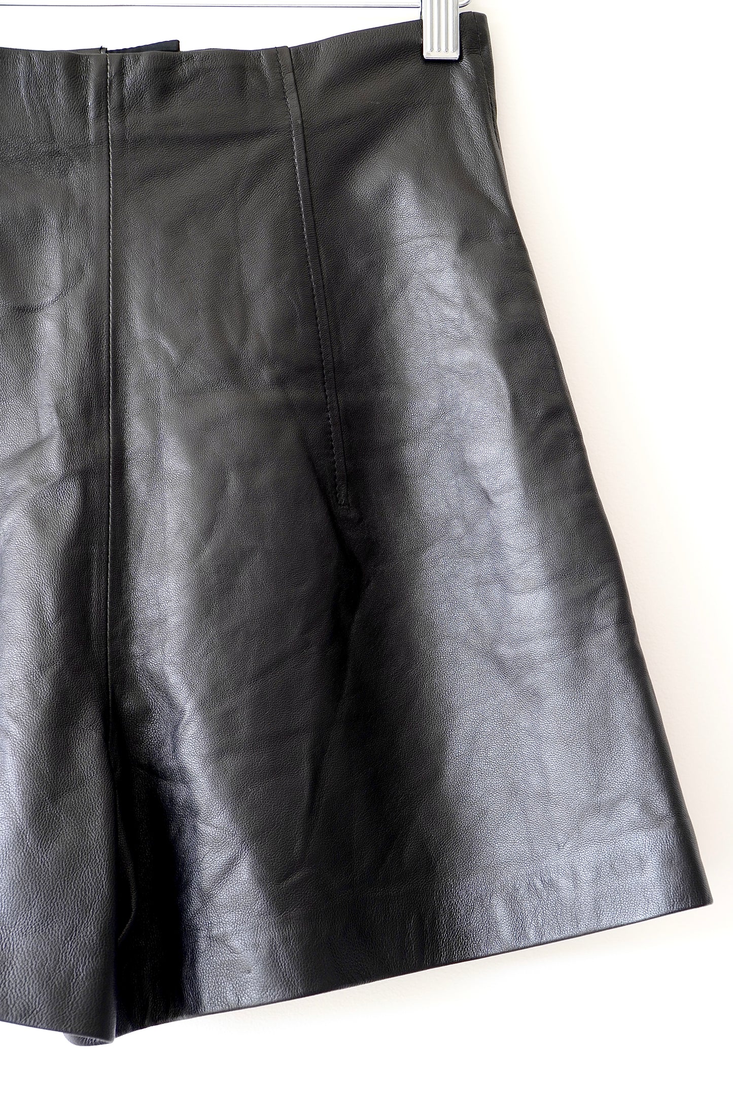 Scanlan Theodore Black High Waisted Leather Shorts w/ Gold Buttons