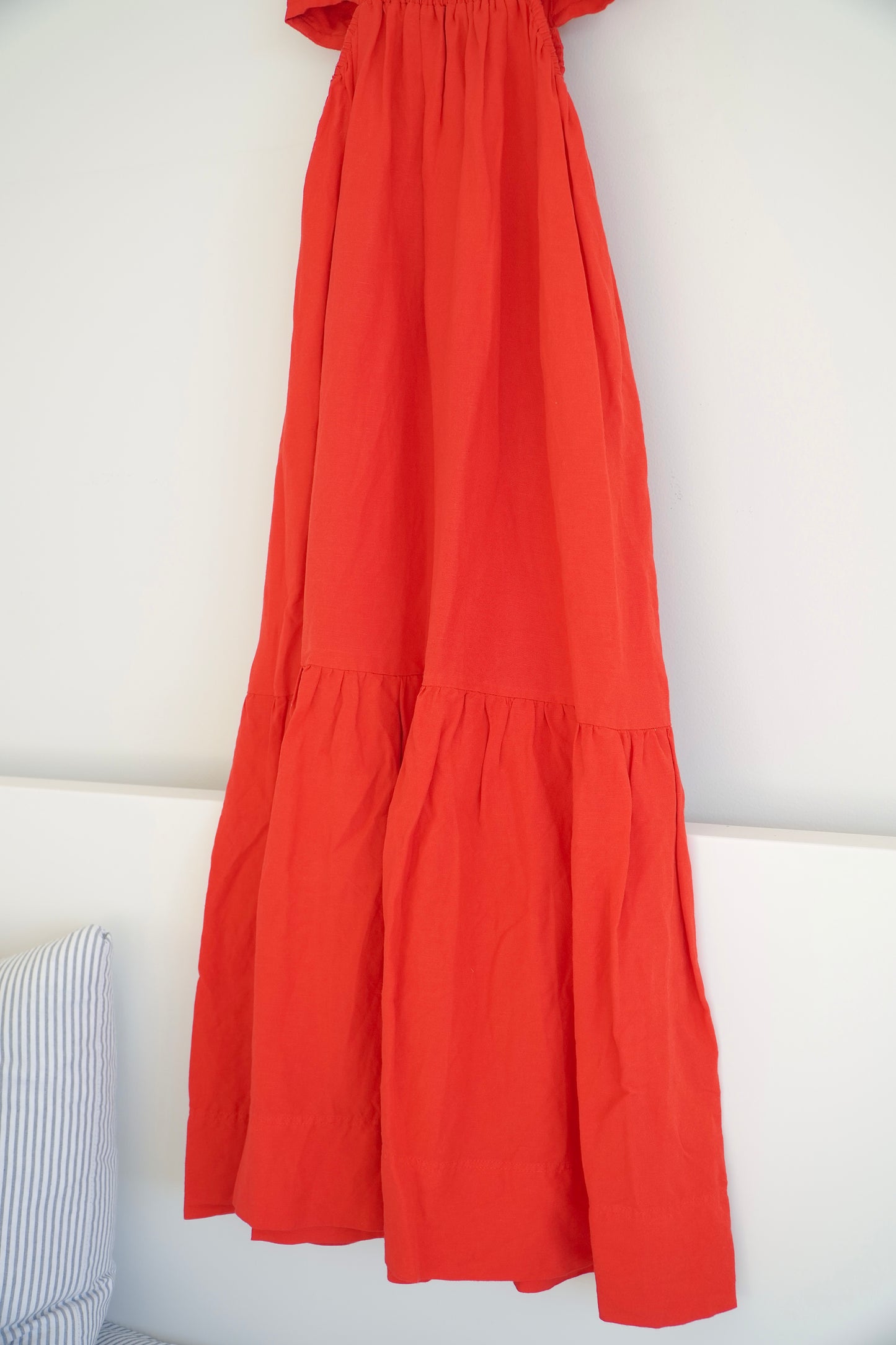Shona Joy Rose Red Linen Cut Out Ruched Midi Dress (10 Au)