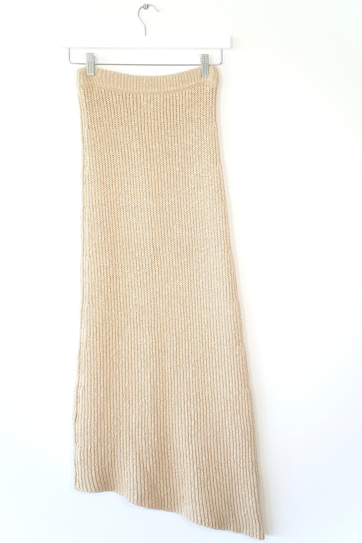 Bassike Knits Tan Knitted Asymmetrical Maxi Skirt