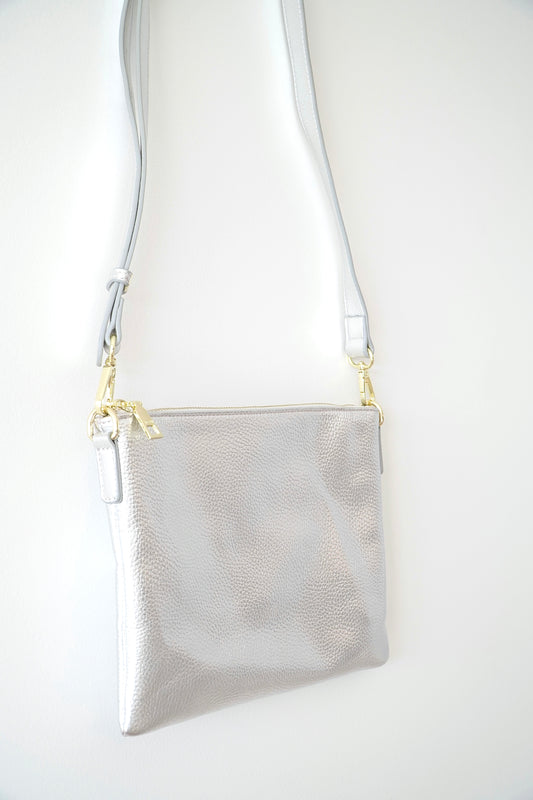 Zjoosh Silver Clutch/ Crossbody Bag w/ Gold Details
