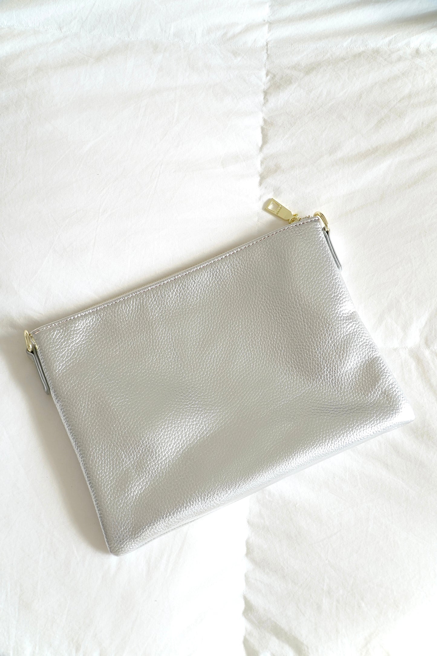 Zjoosh Silver Clutch/ Crossbody Bag w/ Gold Details