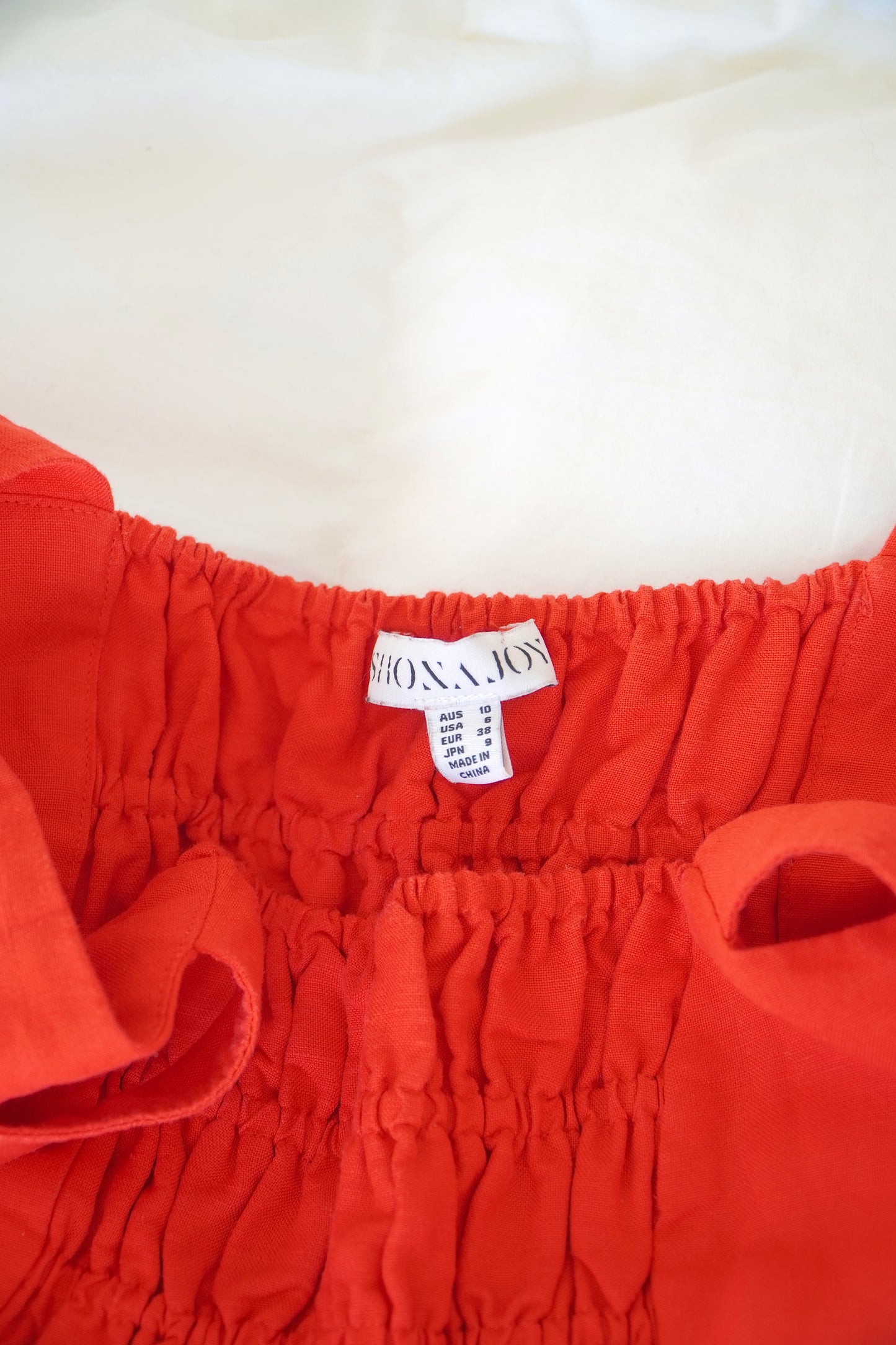 Shona Joy Rose Red Linen Cut Out Ruched Midi Dress (10 Au)