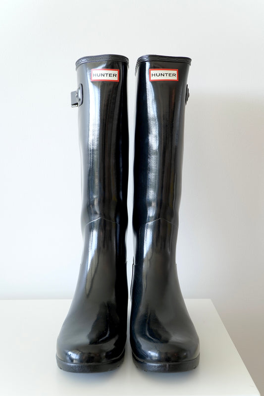 Hunter Classic Black Gloss Wellington Boots (EU 40-41)