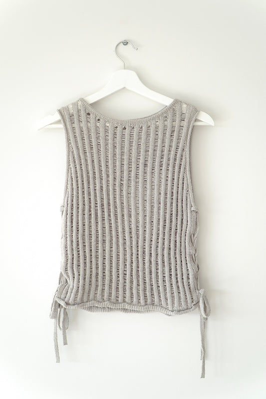 H&M Light Khaki Green Ladder Stitch Knitted Tank Top (Fits S)