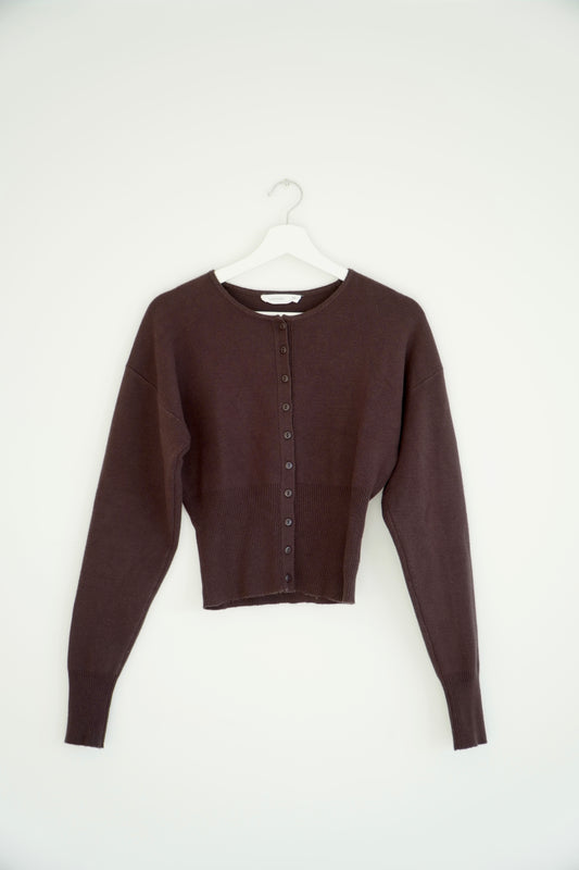 Glassons Chocolate Brown Rib Waist Knit Cardigan (XS)