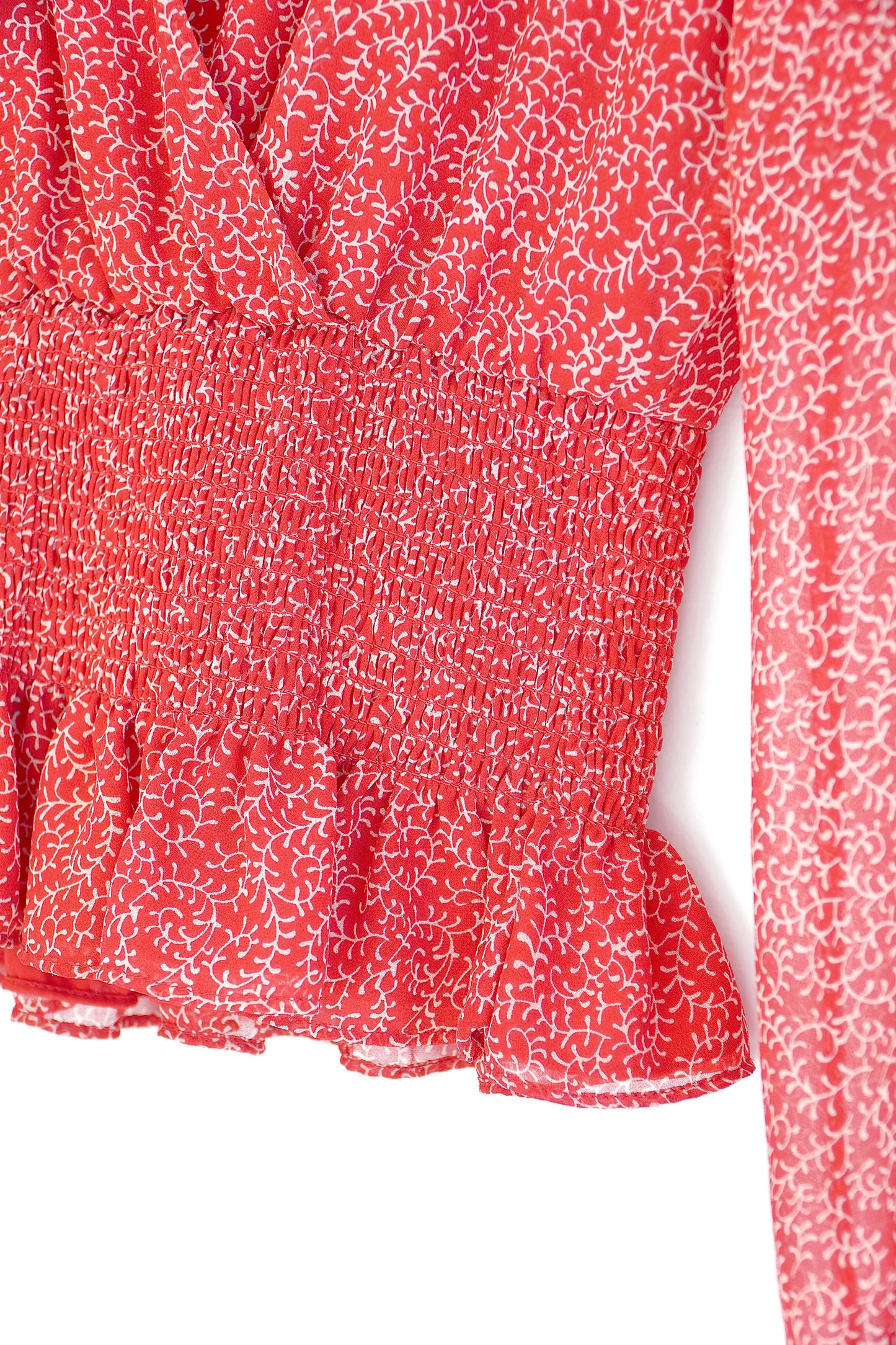 Bardot Rouge Shirred White Printed V-neck Blouse (8 Au)