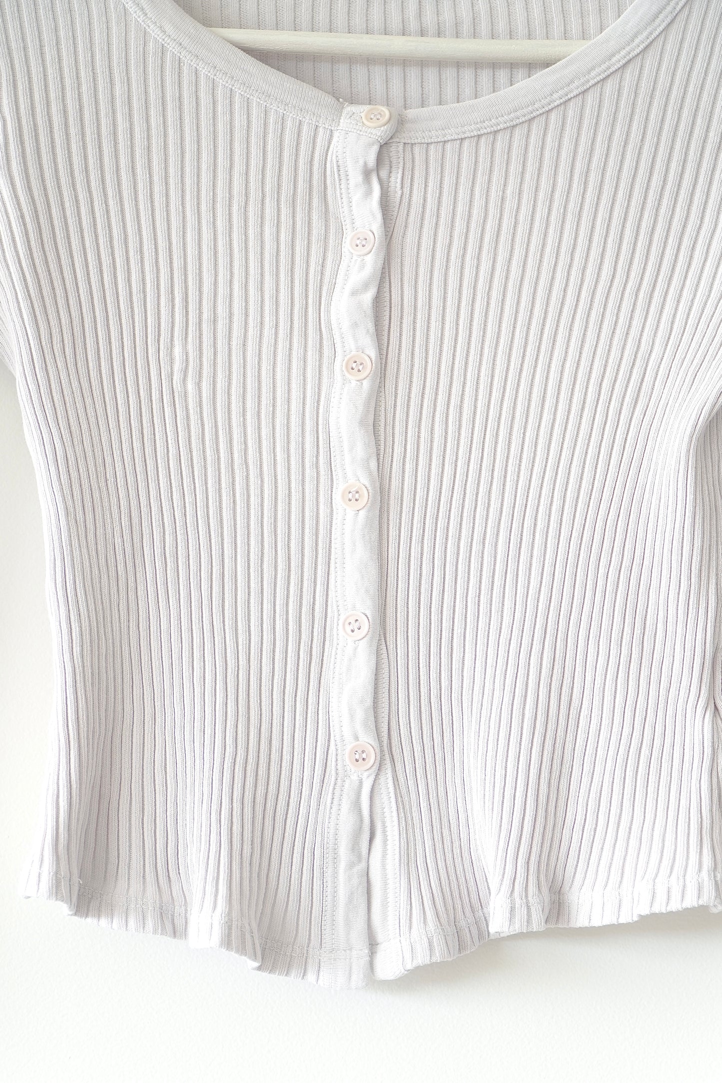 Lacausa Light Violet ‘Lucy’ Button Up 90s Rib Cardigan Top (XS)