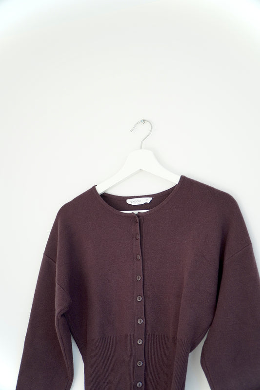 Glassons Chocolate Brown Rib Waist Knit Cardigan (XS)