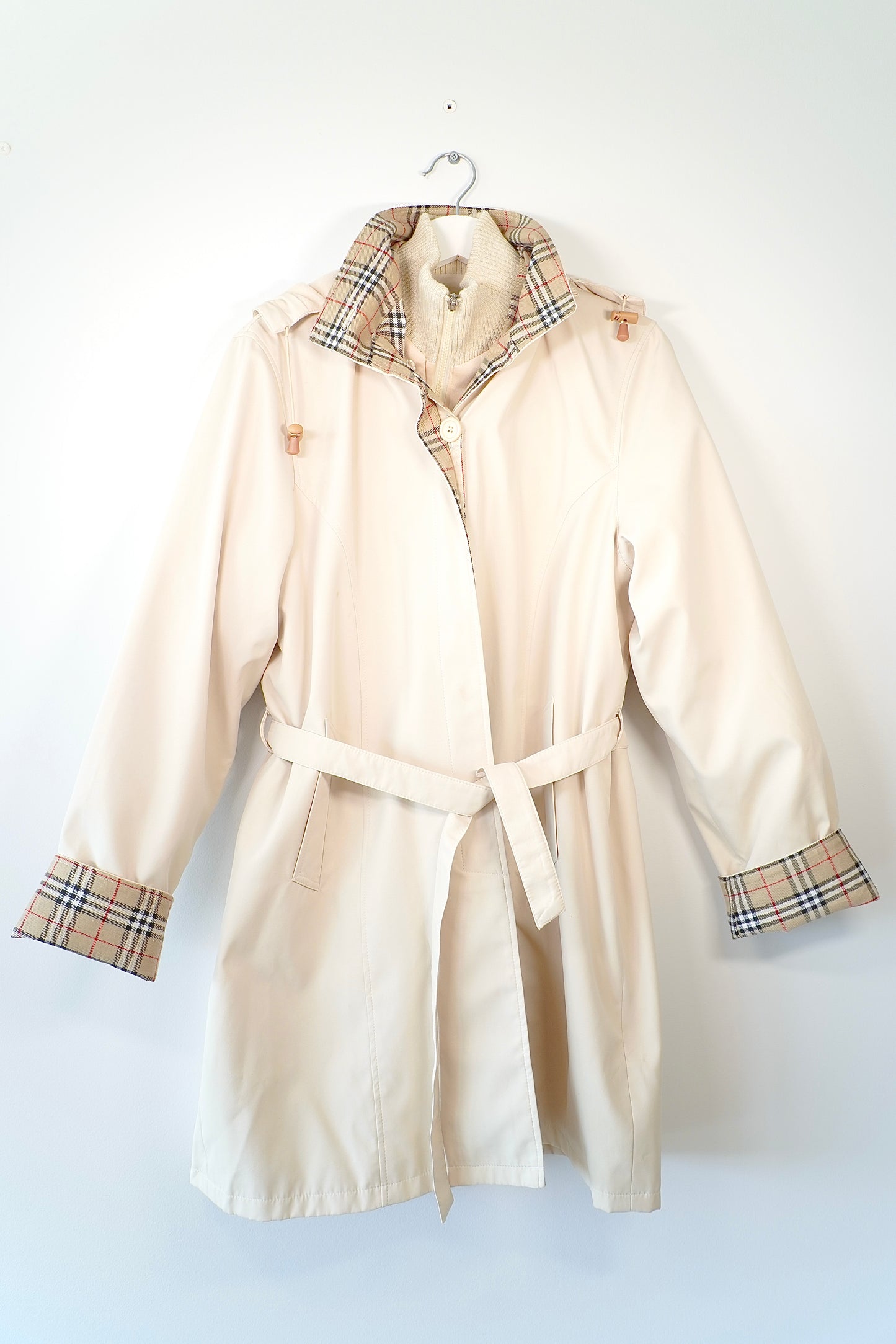 Vintage Beige Plaid Trench Coat w/ Removable Nova Check Lining (XXL)