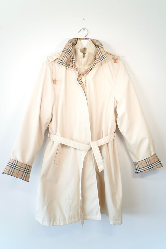 Vintage Beige Plaid Trench Coat w/ Removable Nova Check Lining (XXL)