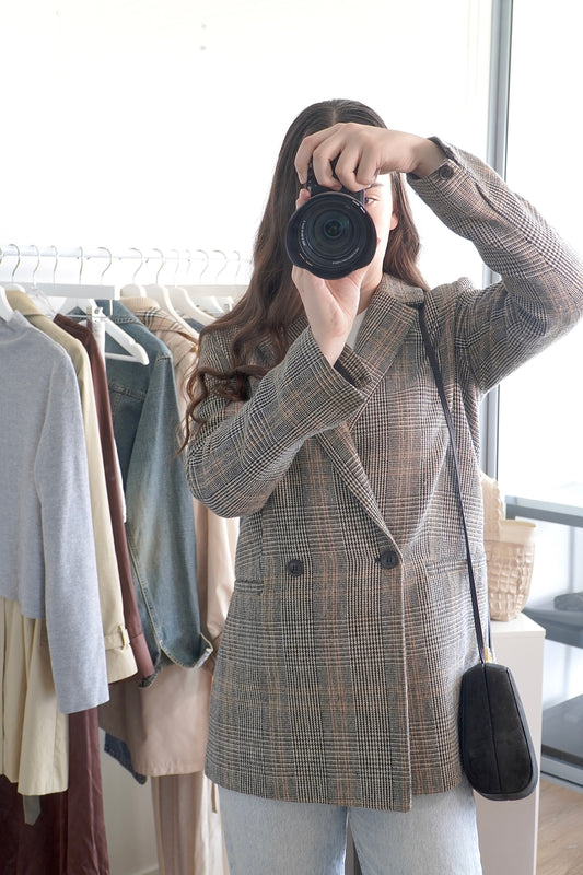 Glassons Plaid Tweed Double-breasted Coat Blazer (Au 8)