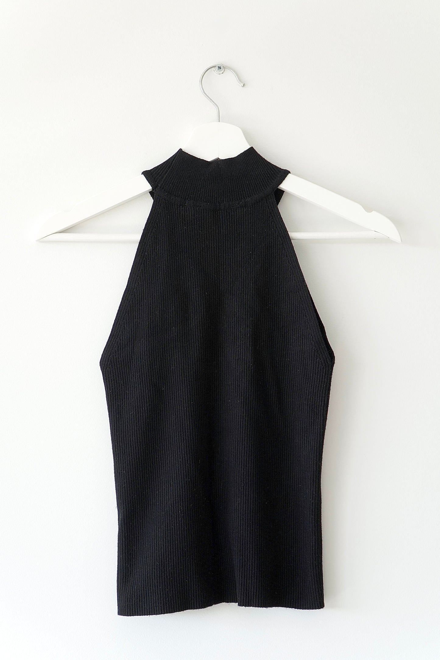 Zara Black Ribbed Halterneck Tank Top (S)
