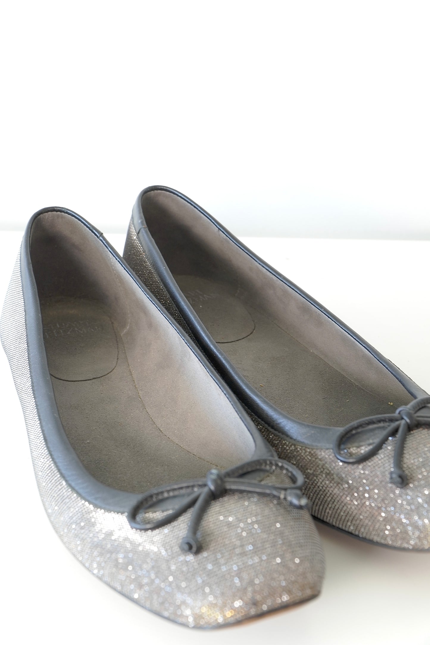 Stuart Weitzman Sparkly Glitter Ballet Flats w/ Bow (38)