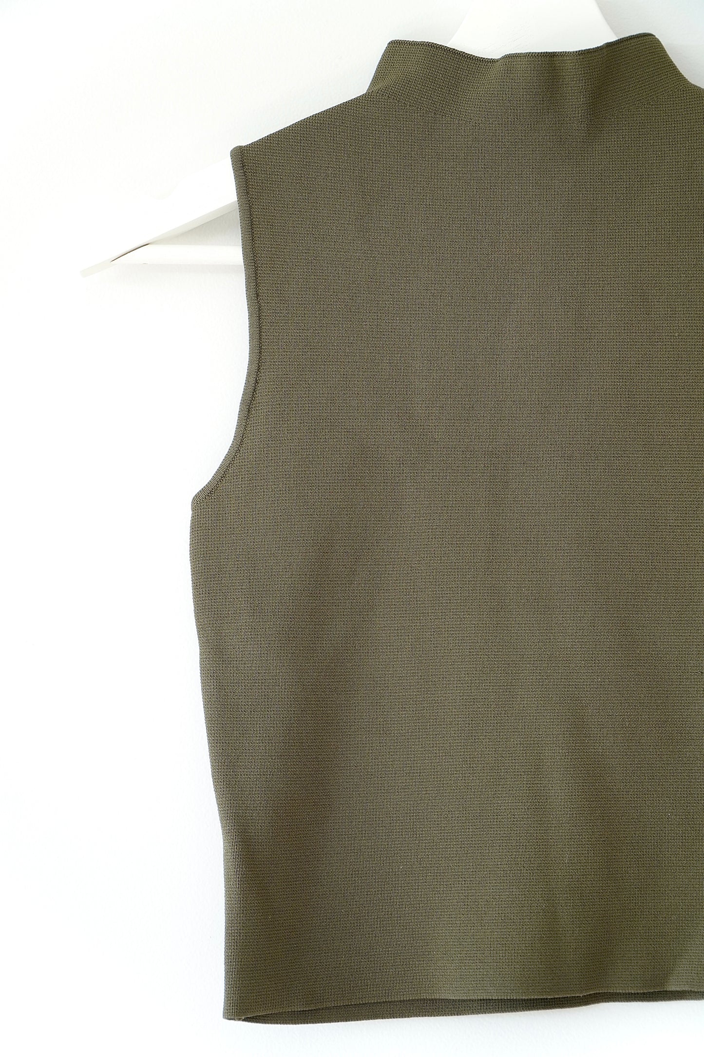 Tussah Olive Green Rib High Neck Sleeveless Top (8 Au)