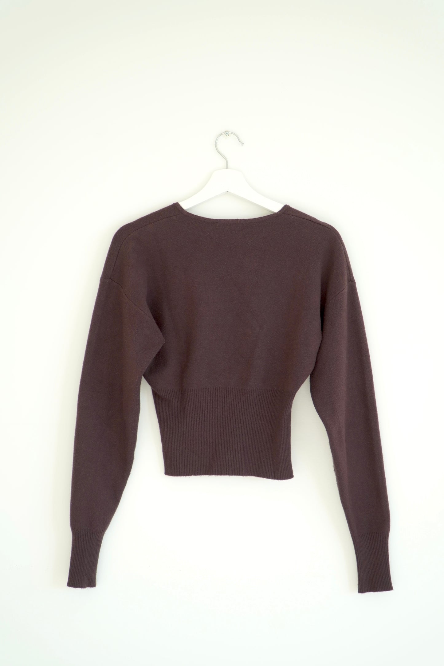 Glassons Chocolate Brown Rib Waist Knit Cardigan (XS)