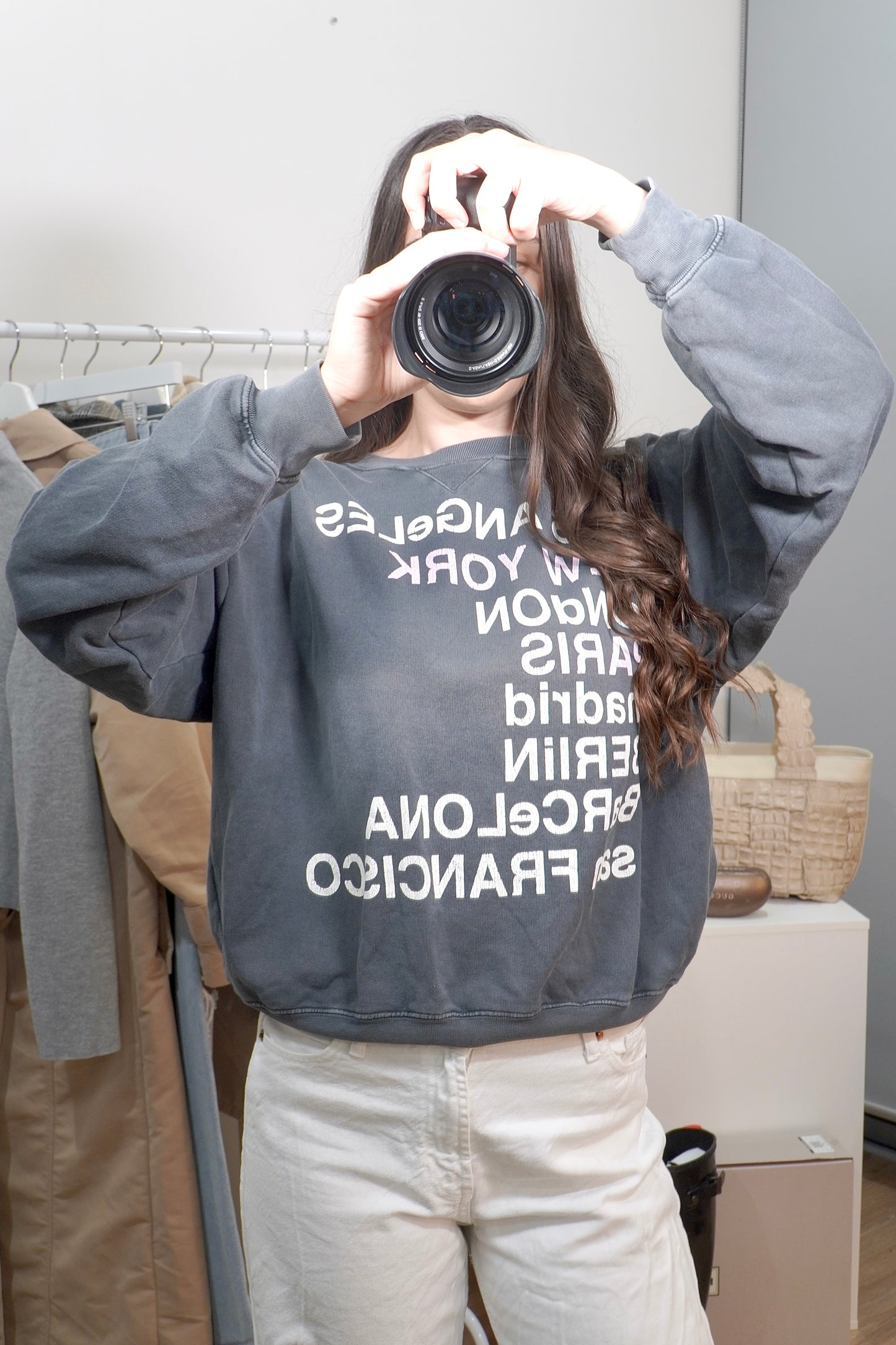 Anine Bing Washed Dark Grey Graphic 'City Love' Sweatshirt (S/P)