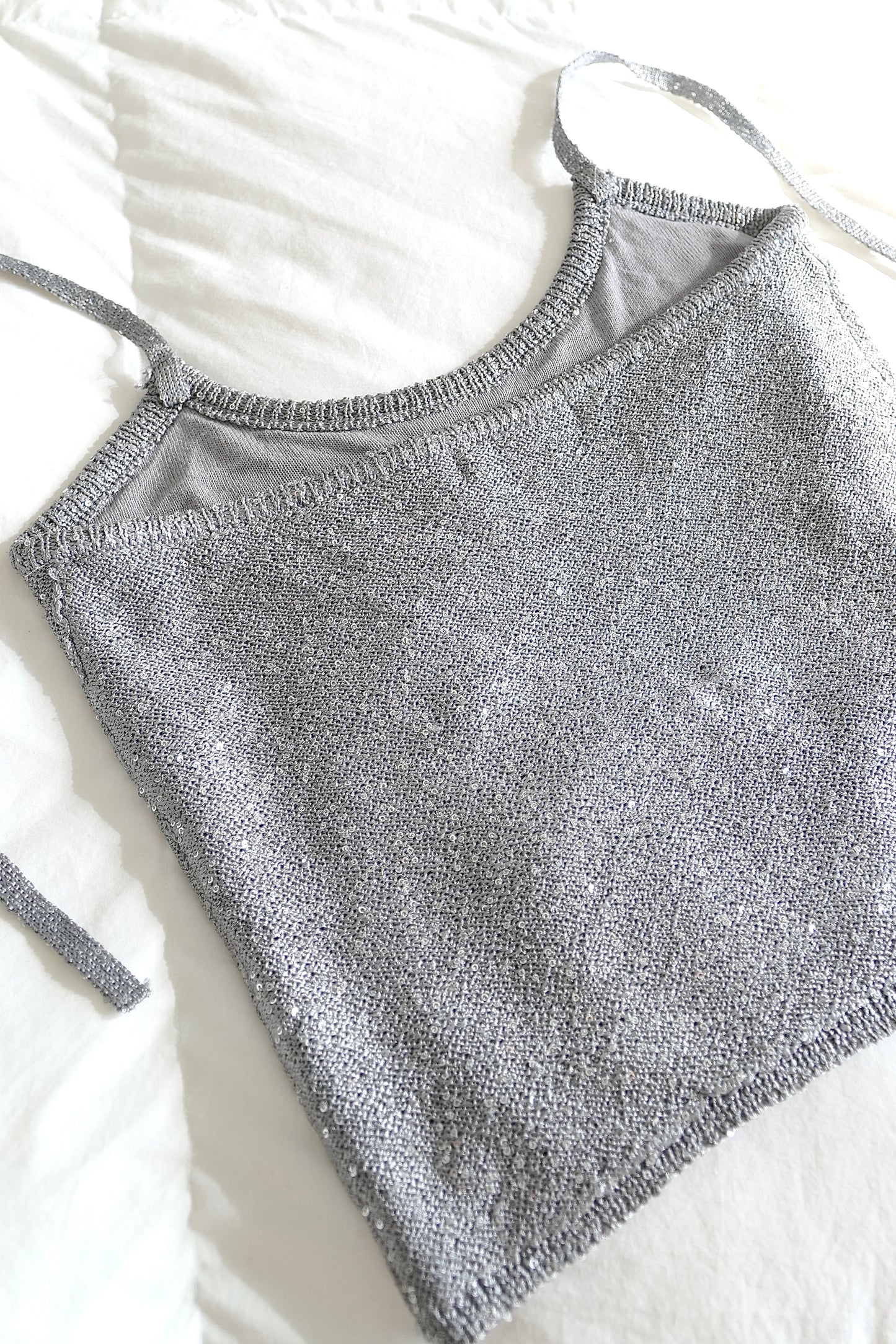 Glassons Grey Silver Sequin Sparkle Tie Halter Top (S)