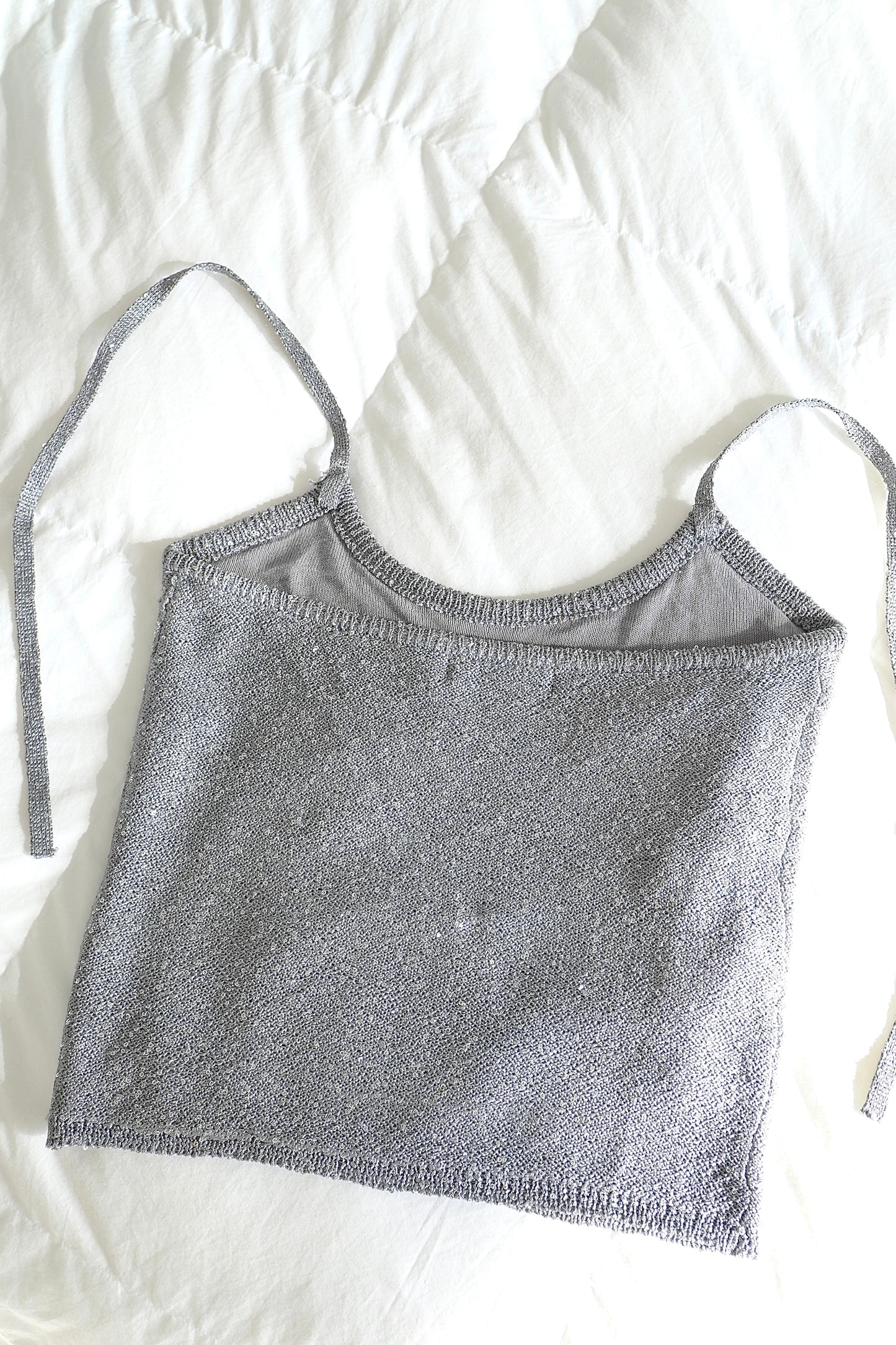Glassons Grey Silver Sequin Sparkle Tie Halter Top (S)