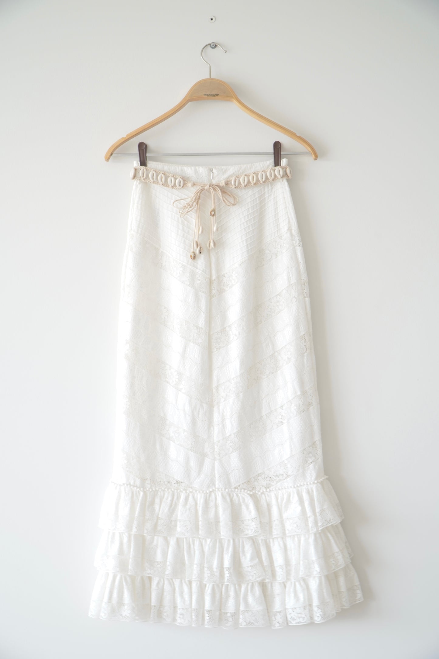 Zimmermann White Ruffle Skirt W/ Belt (0)