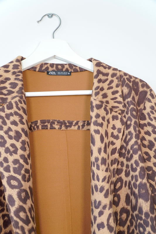 Zara Brown Leopard Print Coat (L)