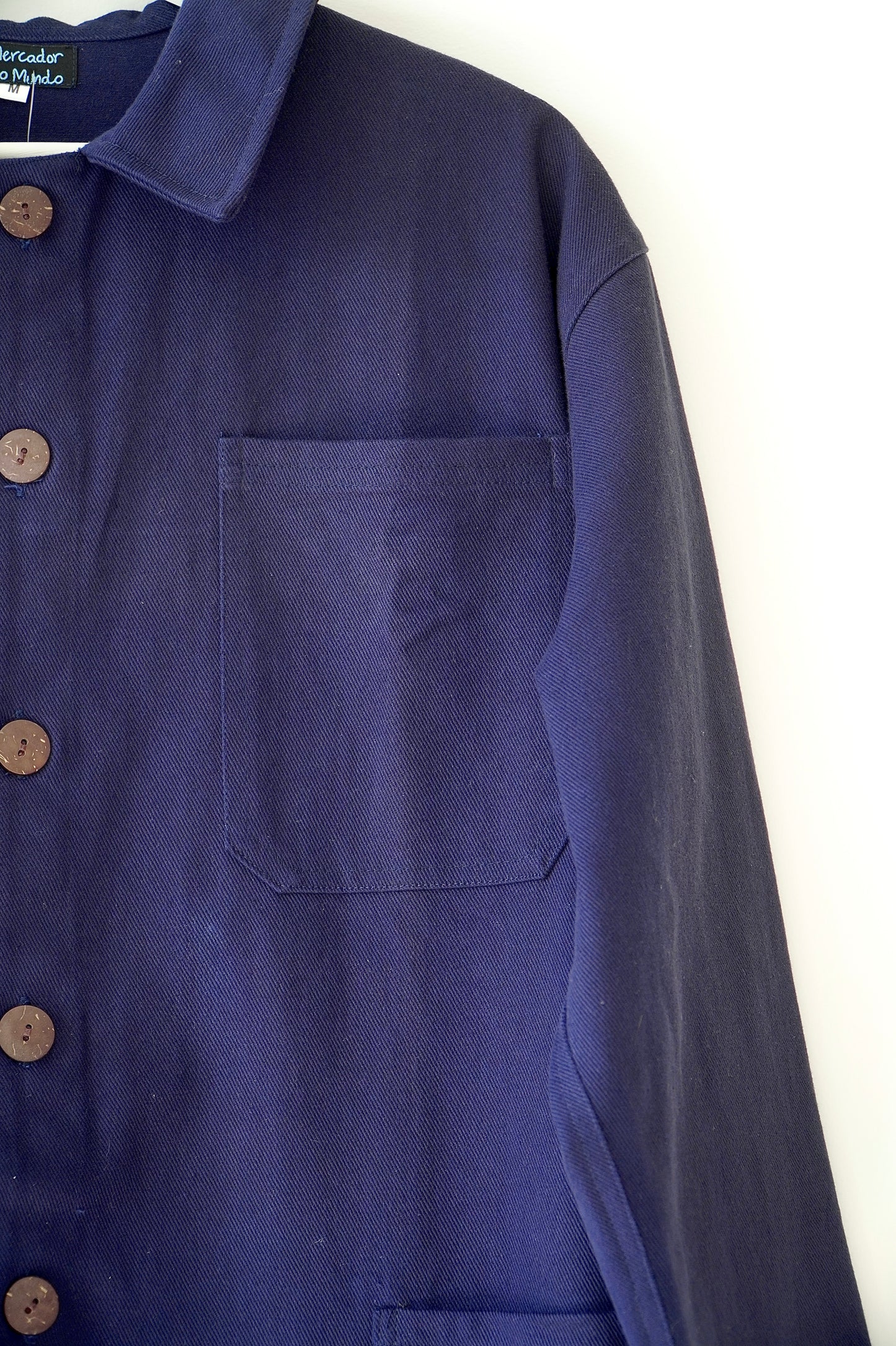 Mercador do Mundo Navy Blue Button Up Boxy Overshirt Jacket (M)