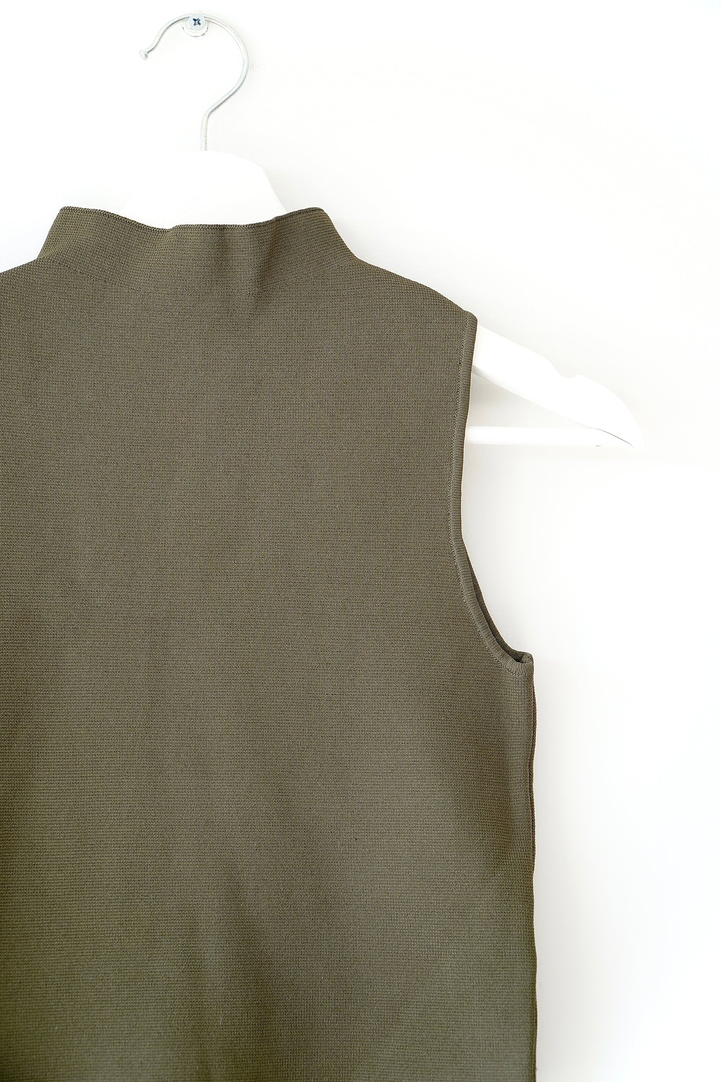 Tussah Olive Green Rib High Neck Sleeveless Top (8 Au)
