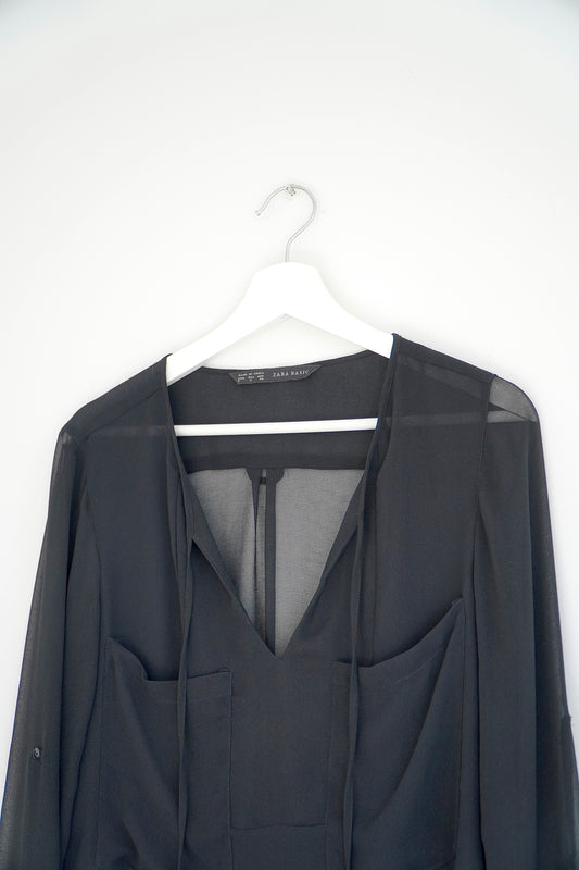 Zara Black Sheer V-neck Blouse (S)