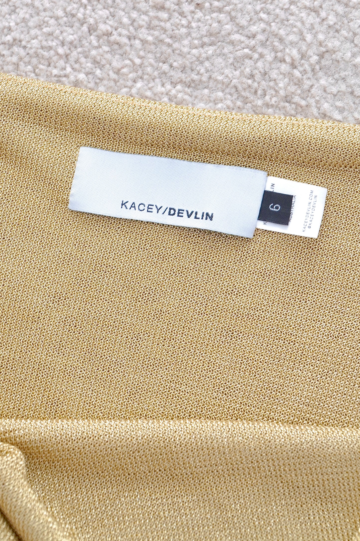 KACEY/DEVLIN Gold Asymmetrical Lurex Belted Mini Dress (6 Au)