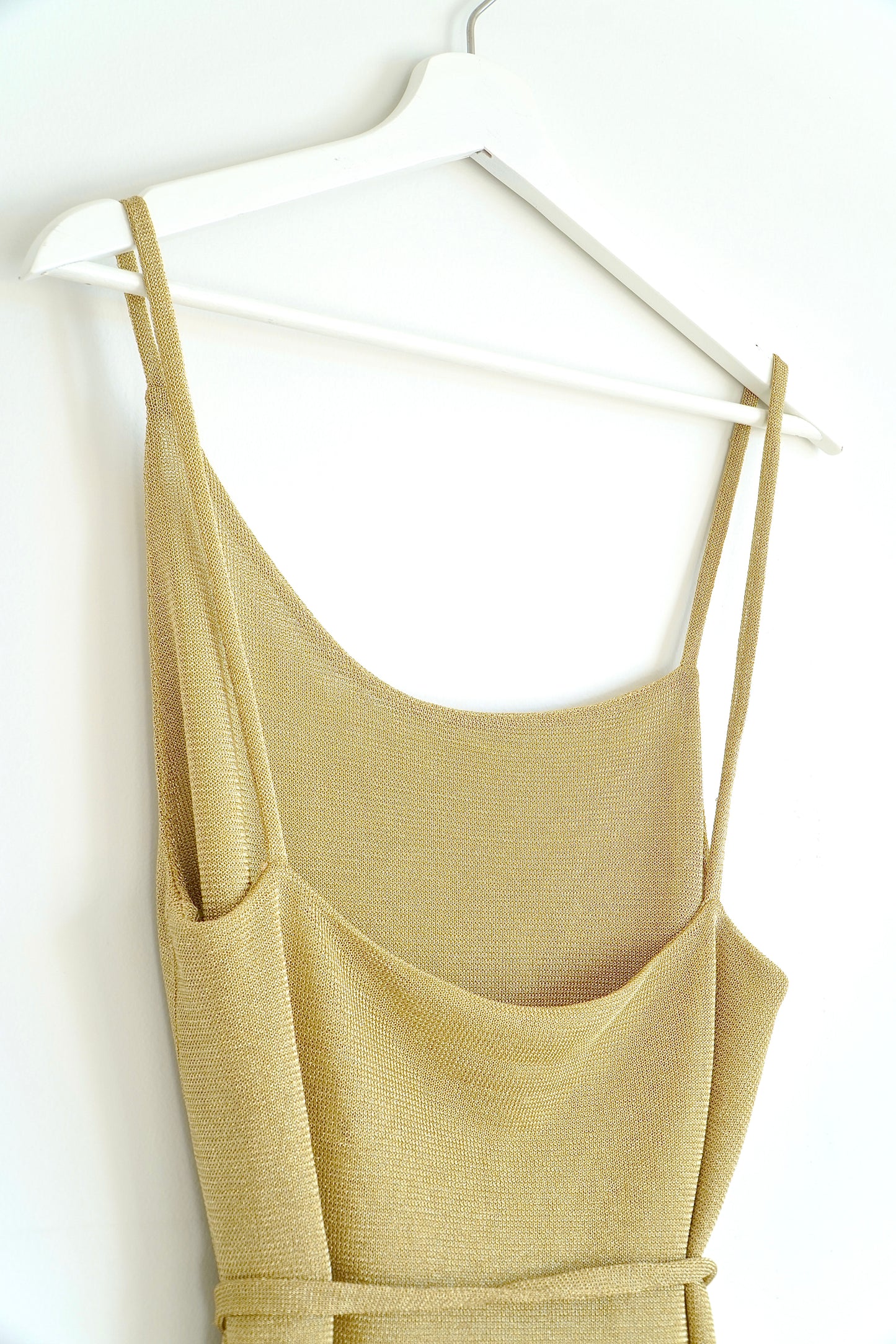 KACEY/DEVLIN Gold Asymmetrical Lurex Belted Mini Dress (6 Au)