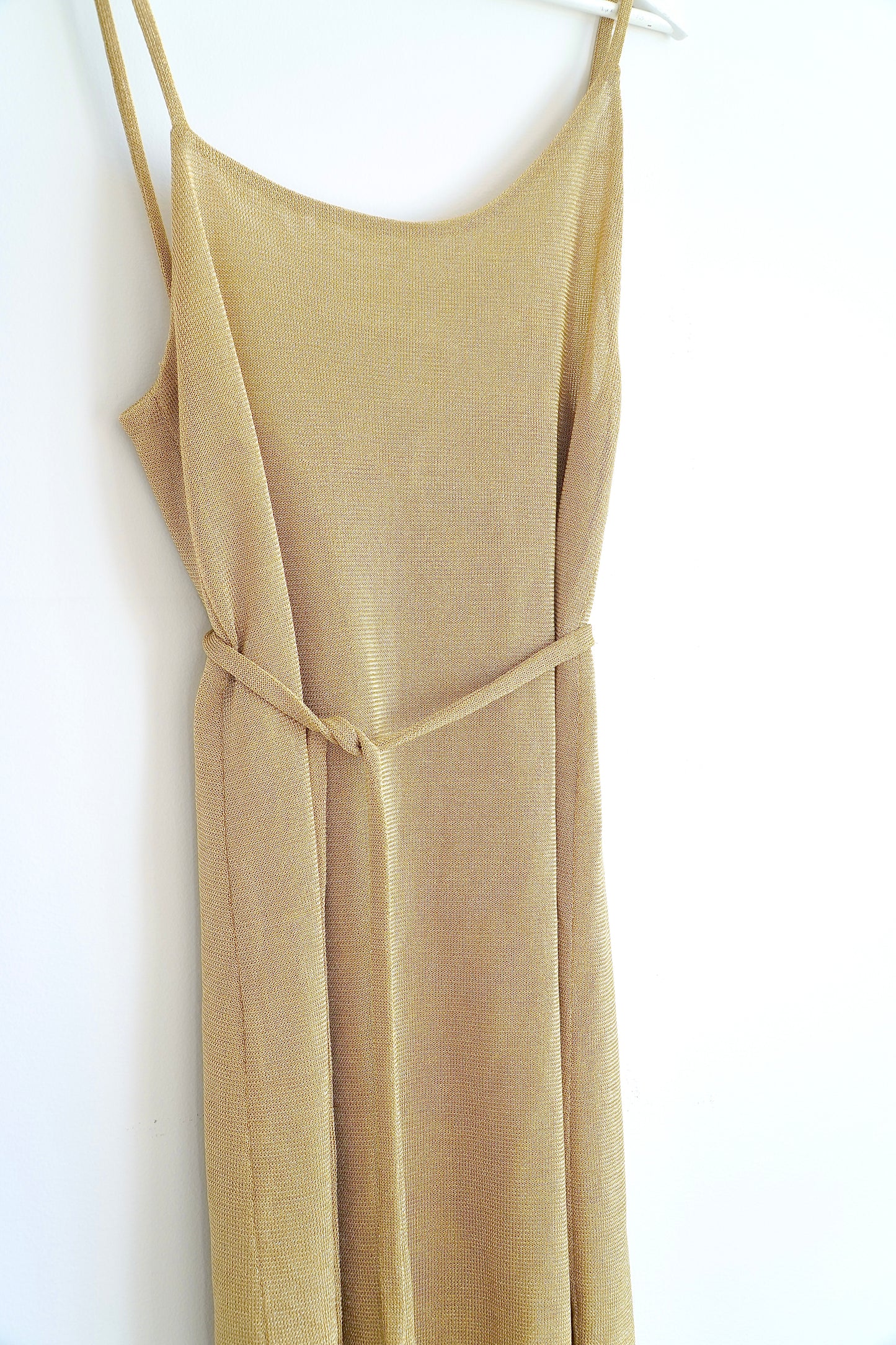 KACEY/DEVLIN Gold Asymmetrical Lurex Belted Mini Dress (6 Au)
