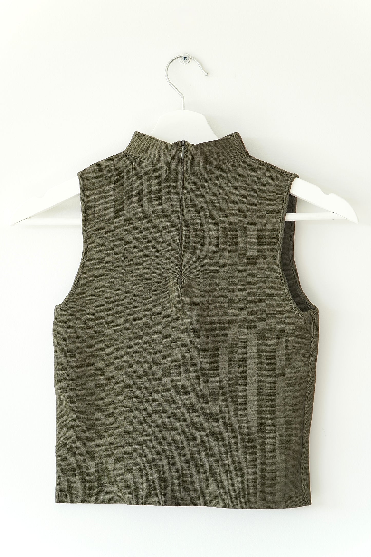 Tussah Olive Green Rib High Neck Sleeveless Top (8 Au)