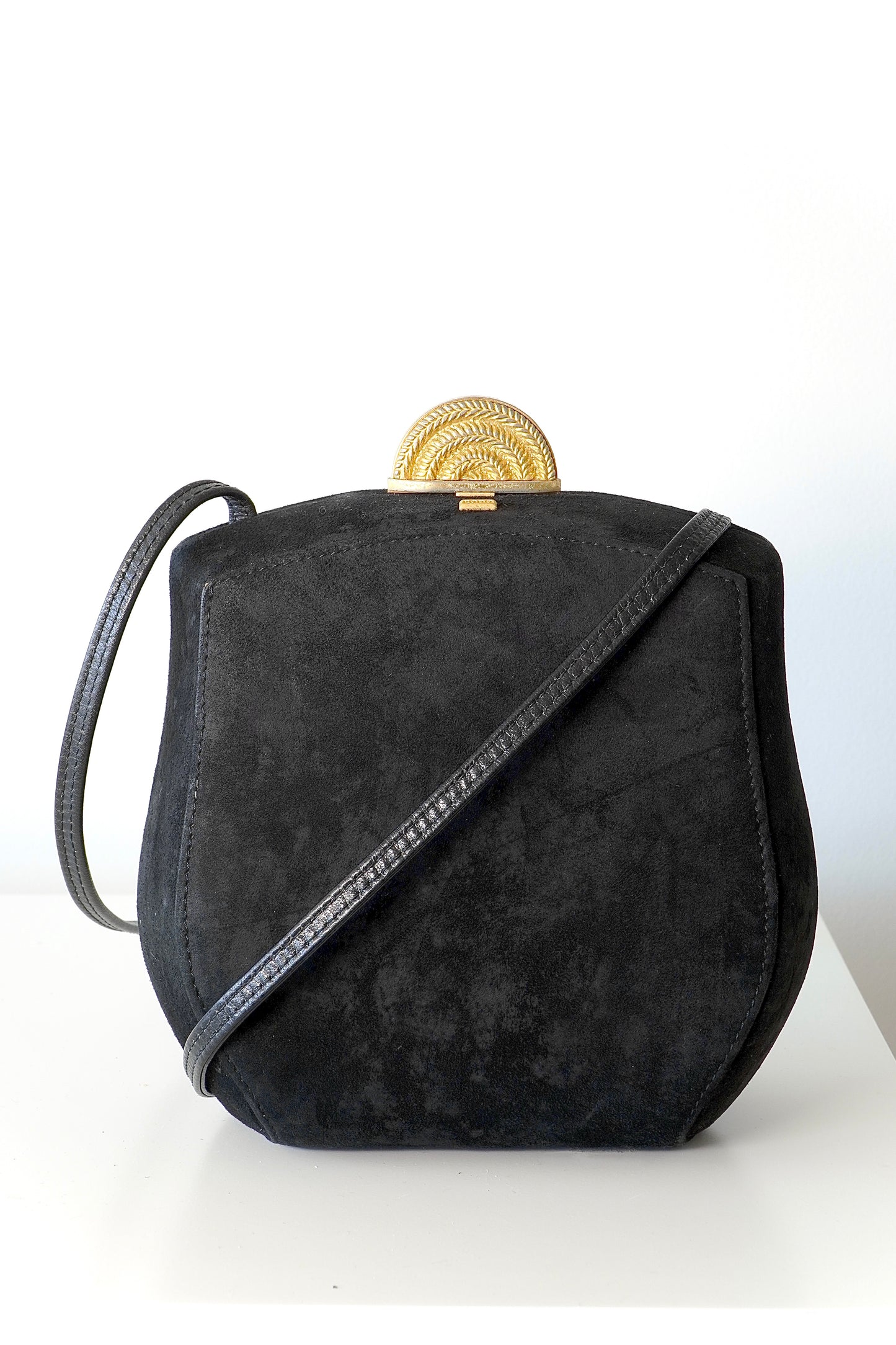 Rodo Italy Vintage Black Hard Case Evening Clutch/ Shoulder Bag