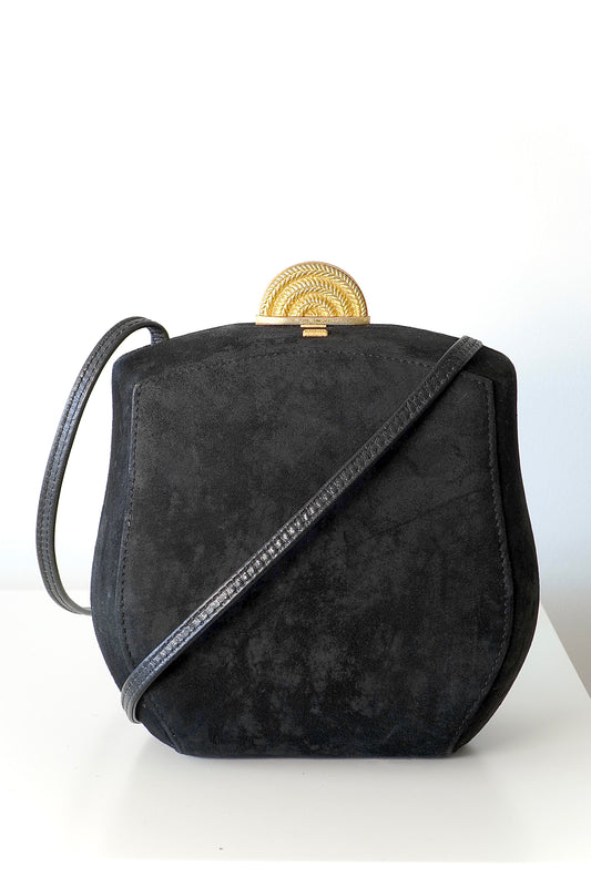 Rodo Italy Vintage Black Hard Case Evening Clutch/ Shoulder Bag