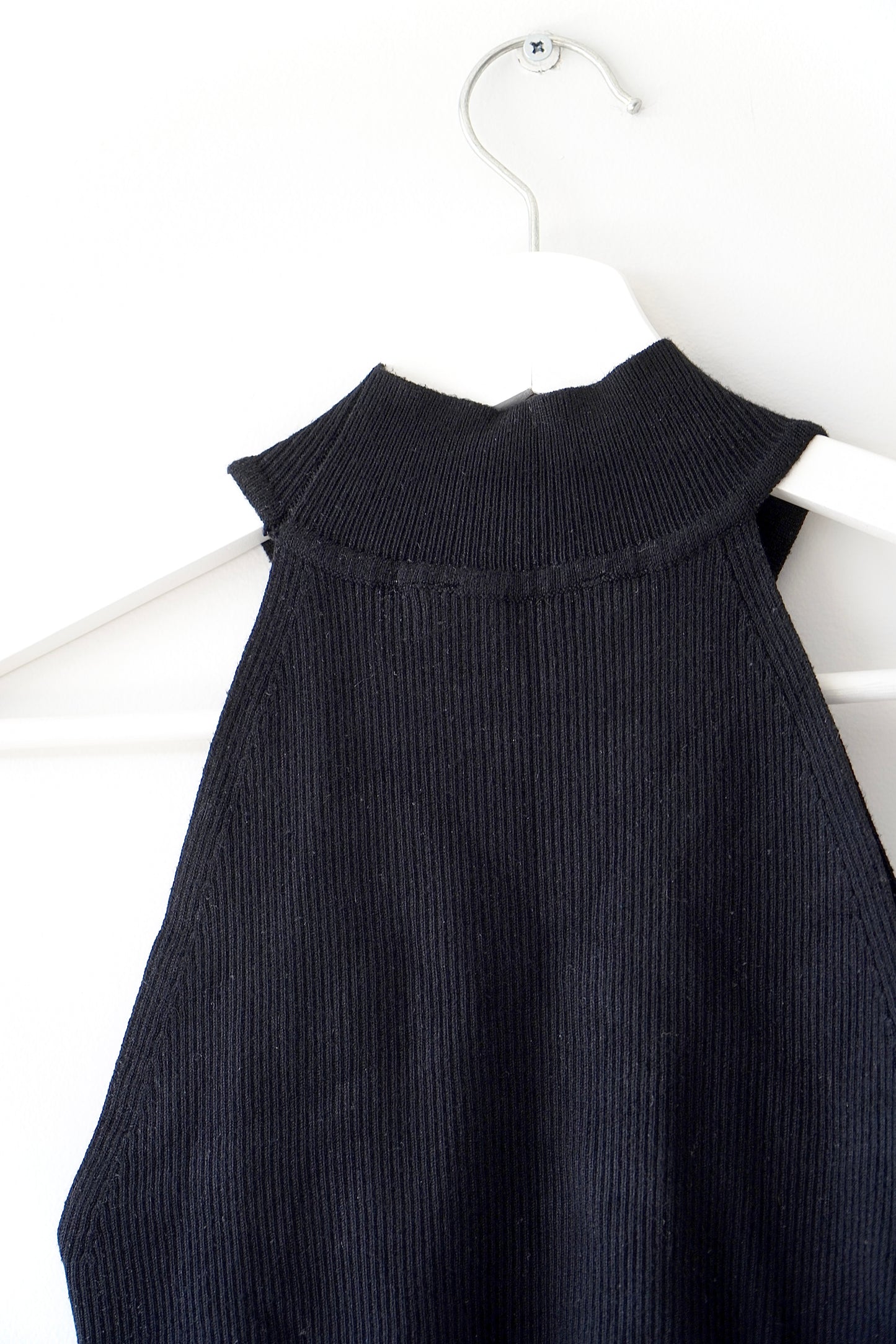 Zara Black Ribbed Halterneck Tank Top (S)