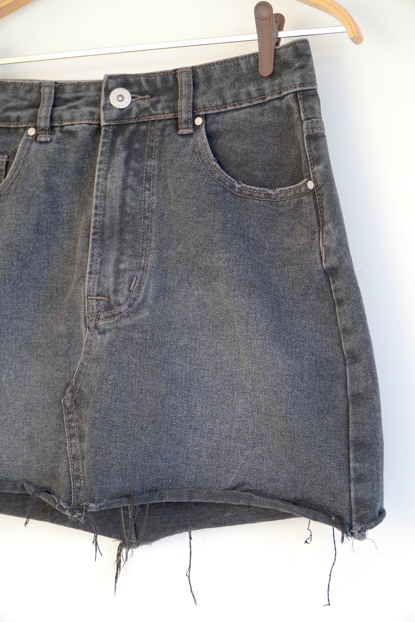 Cotton On Black Denim Frayed Mini Skirt (8 Au)