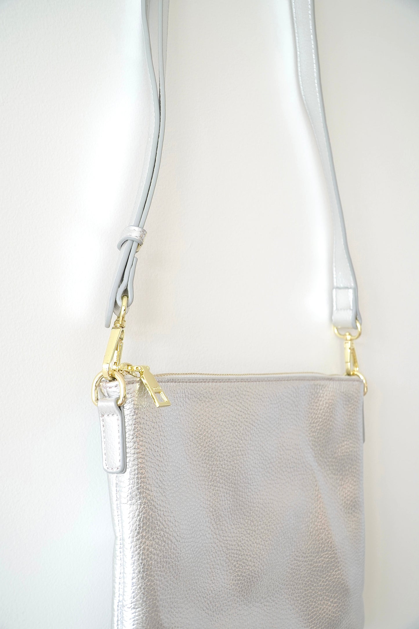 Zjoosh Silver Clutch/ Crossbody Bag w/ Gold Details