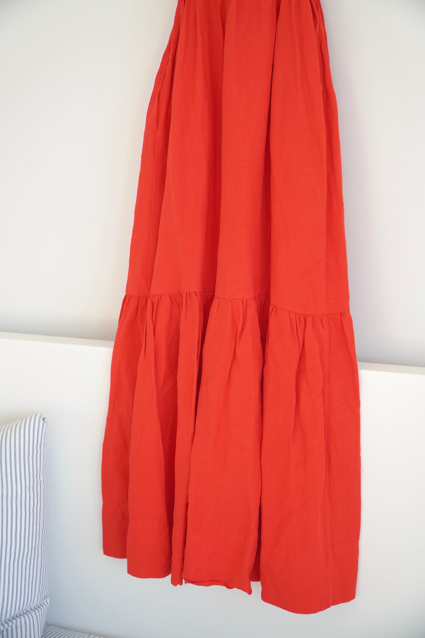 Shona Joy Rose Red Linen Cut Out Ruched Midi Dress (10 Au)