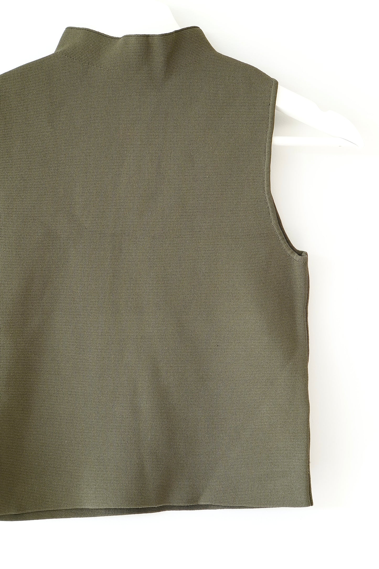 Tussah Olive Green Rib High Neck Sleeveless Top (8 Au)