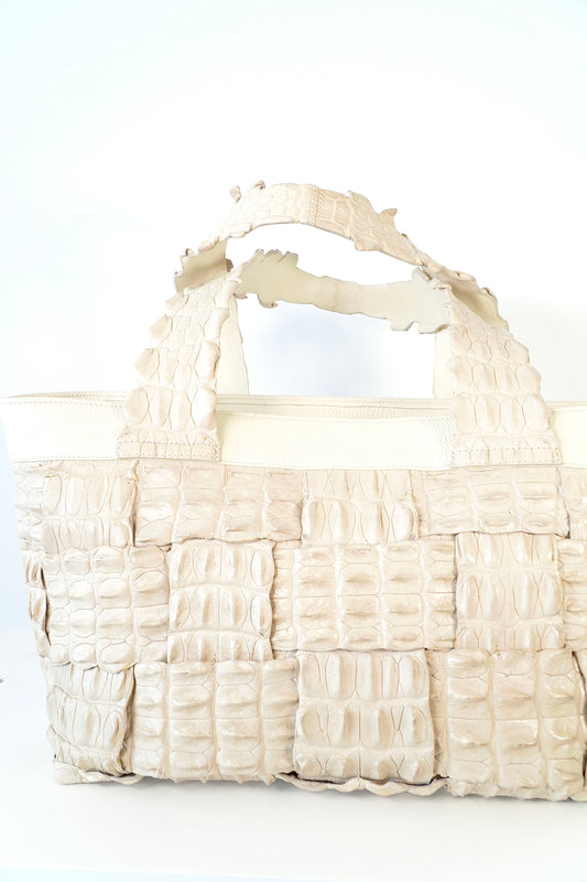 di CROCO Vintage Beige Crocodile Leather Tote Bag