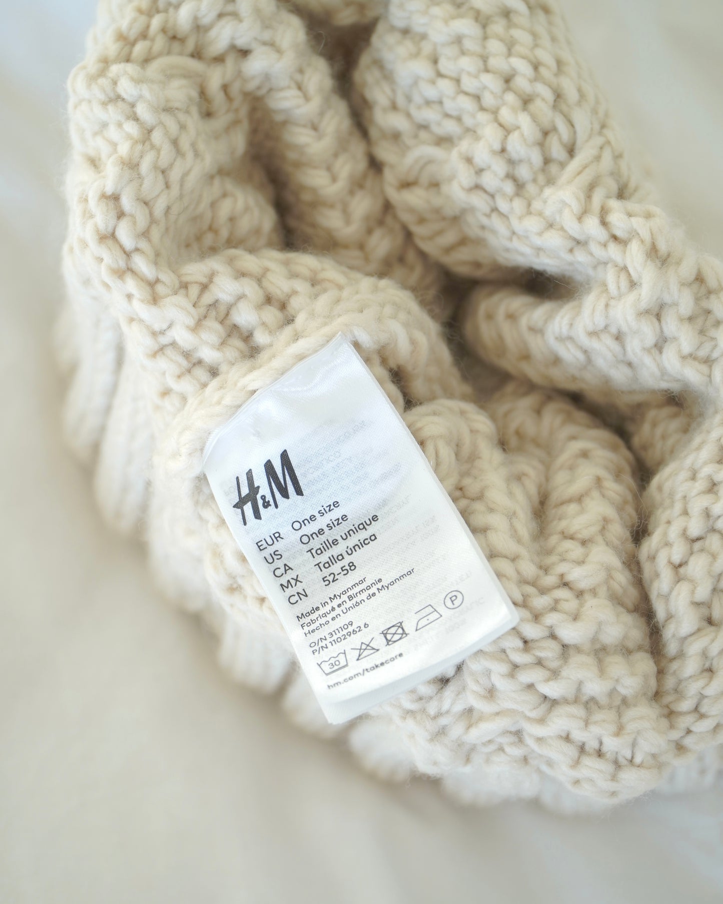 H&M Cream Braided Knit Beanie W/ Pom Pom (O/S)