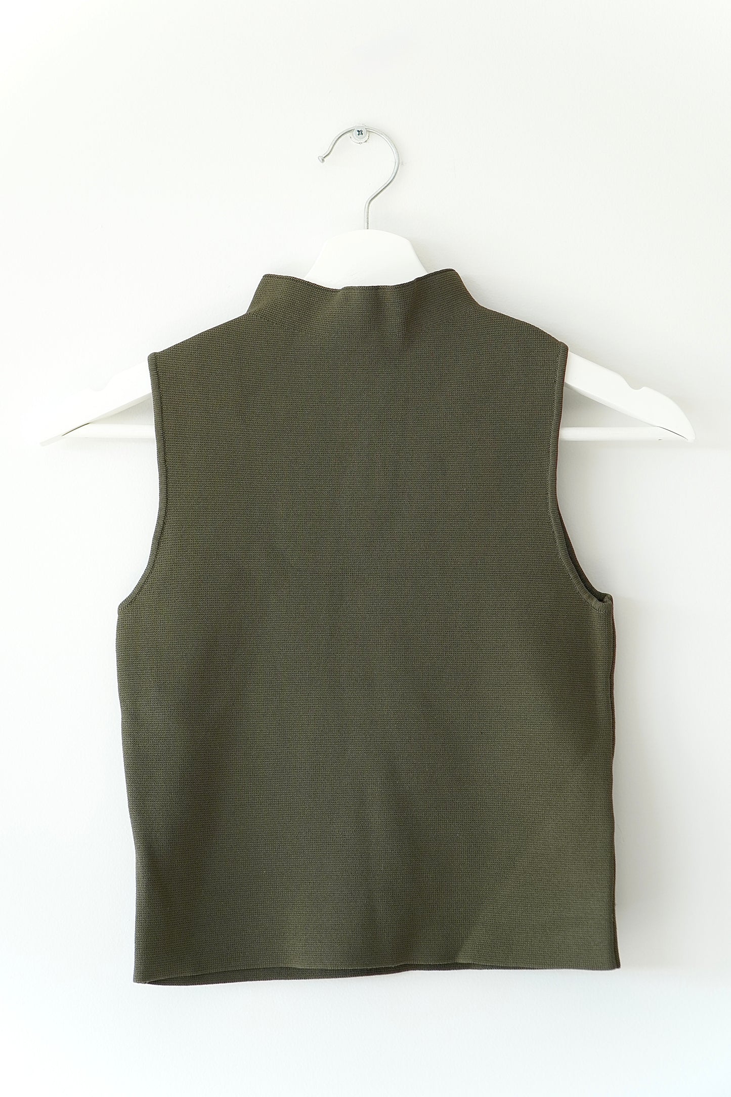 Tussah Olive Green Rib High Neck Sleeveless Top (8 Au)
