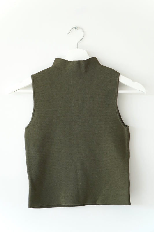 Tussah Olive Green Rib High Neck Sleeveless Top (8 Au)