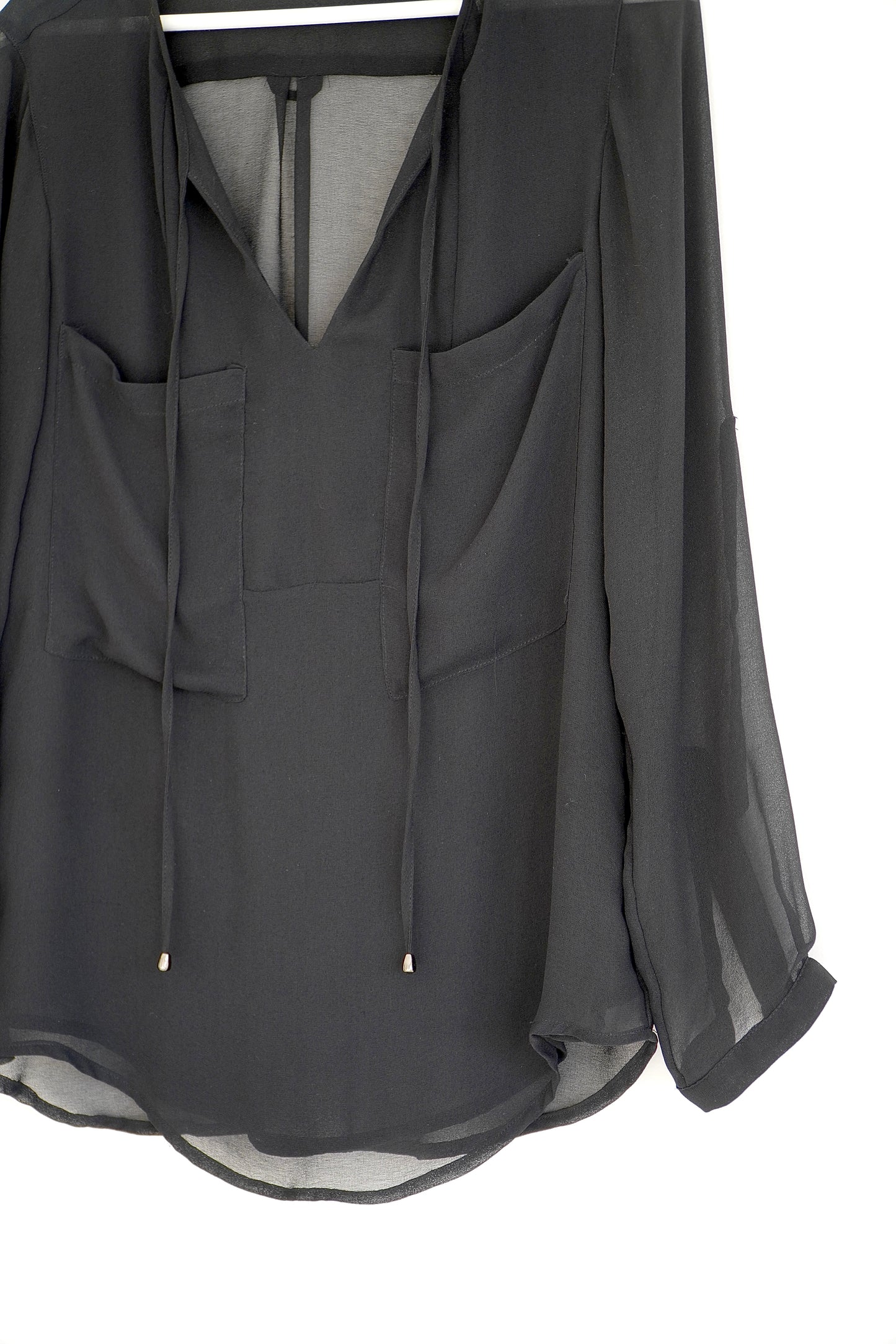 Zara Black Sheer V-neck Blouse (S)