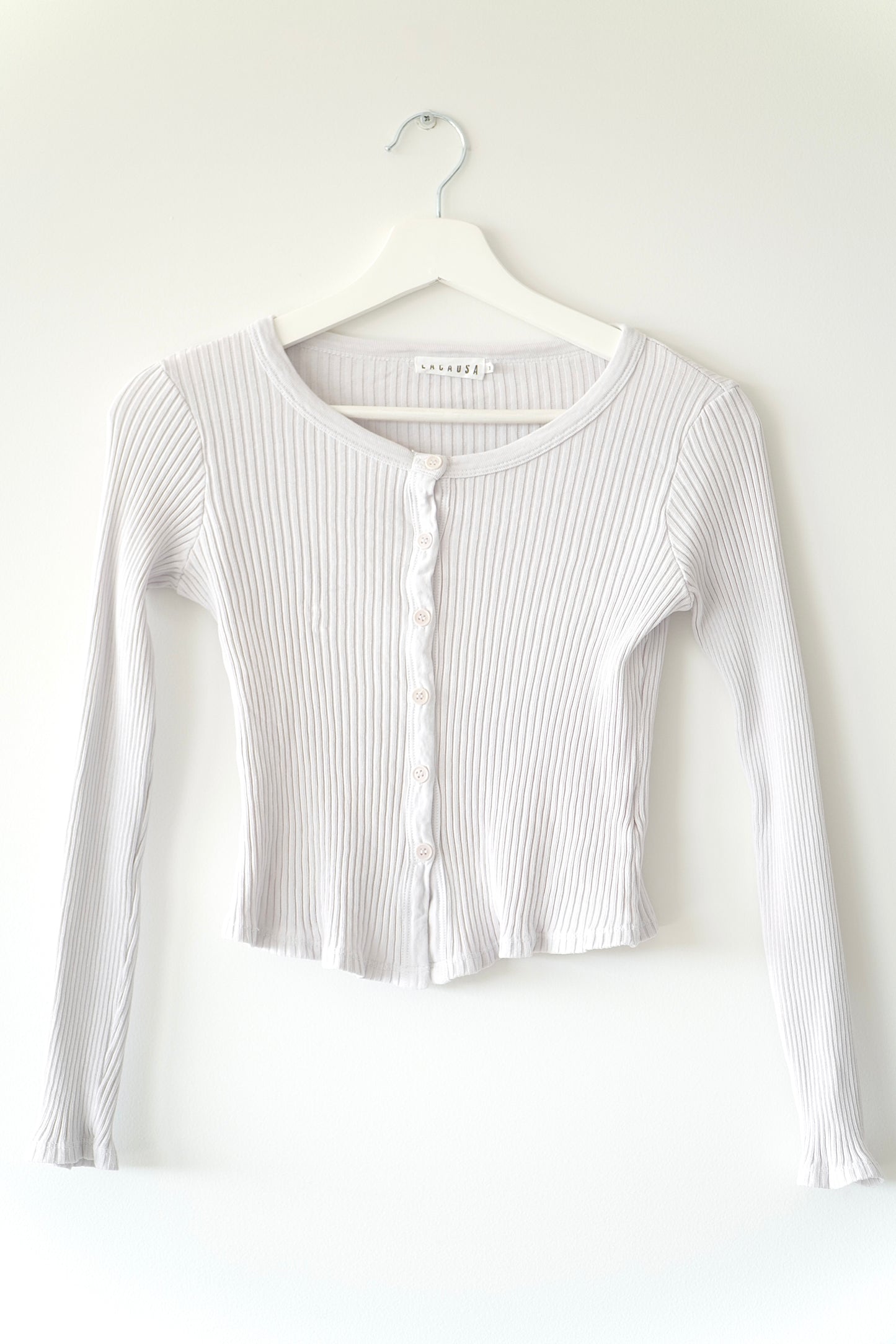 Lacausa Light Violet ‘Lucy’ Button Up 90s Rib Cardigan Top (XS)